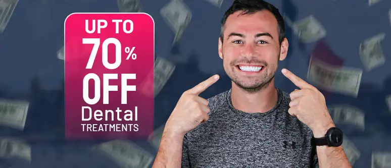 Patient smiling promoting discounted dental treatment prices in Mexico at 70% off